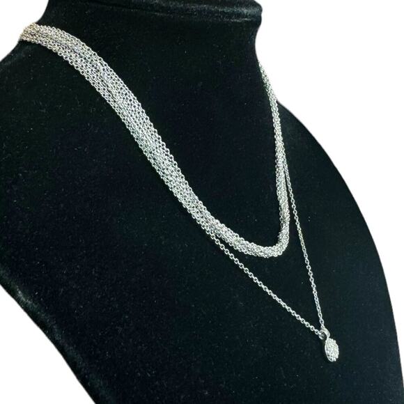 DIOR Multi-Chain Link Silver Choker Necklace and Small Rhinestone Charm Necklace - Picture 3 of 16